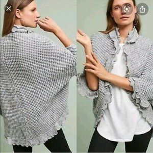 Anthro Moth ROCIA Waffle Knit Ruffled Sweater L